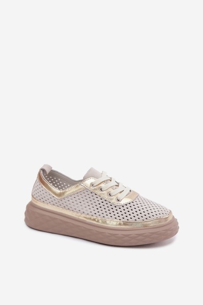 Leather Suede Women's Platform Shoes Openwork Beige Lessa 2