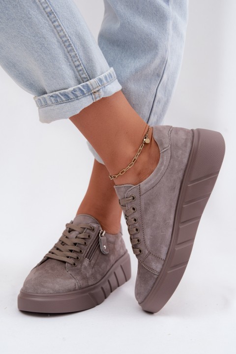 Women's Suede Loafers on Platform Dark Beige Lunis