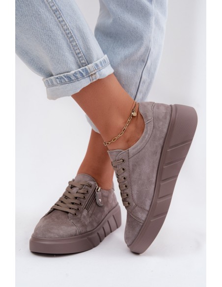 Women's Suede Loafers on Platform Dark Beige Lunis