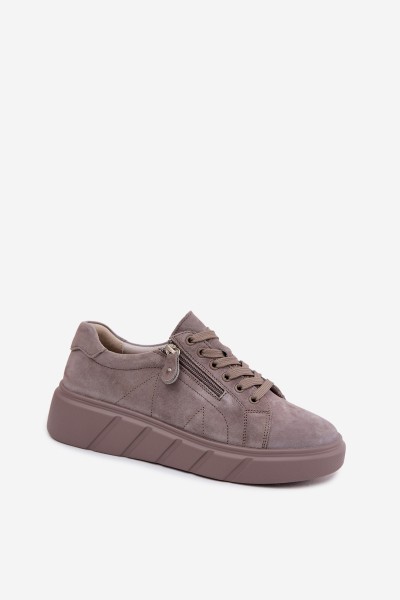 Women's Suede Loafers on Platform Dark Beige Lunis 2