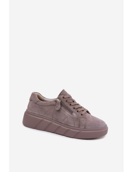 Women's Suede Loafers on Platform Dark Beige Lunis