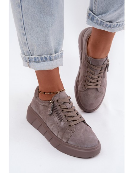 Women's Suede Loafers on Platform Dark Beige Lunis