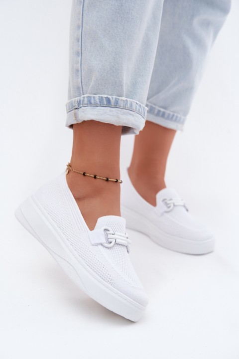 Women's Material Platform Shoes With Decoration White Freshy