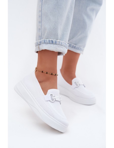 Women's Material Platform Shoes With Decoration White Freshy
