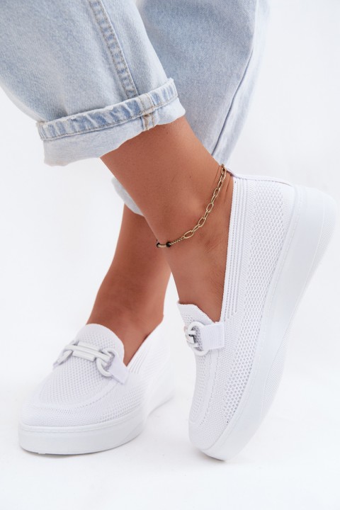 Women's Material Platform Shoes With Decoration White Freshy
