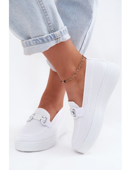 Women's Material Platform Shoes With Decoration White Freshy