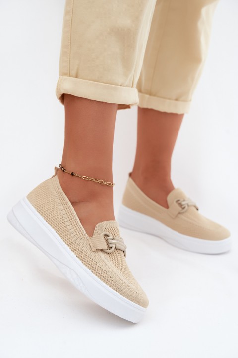 Women's Fabric Platform Shoes With Embellishment Beige Freshy