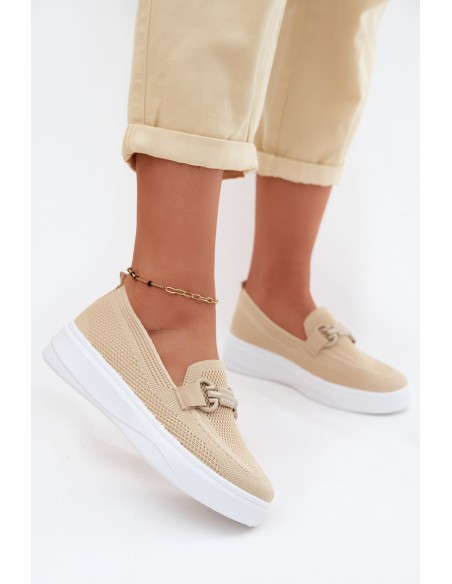 Women's Fabric Platform Shoes With Embellishment Beige Freshy