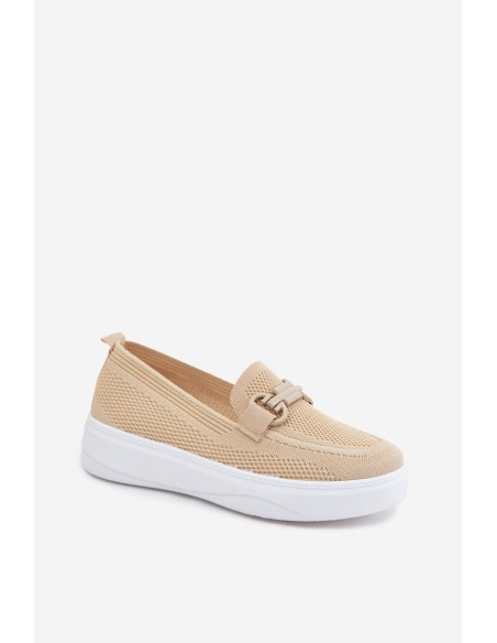 Women's Fabric Platform Shoes With Embellishment Beige Freshy
