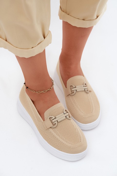 Women's Fabric Platform Shoes With Embellishment Beige Freshy