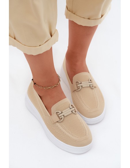 Women's Fabric Platform Shoes With Embellishment Beige Freshy