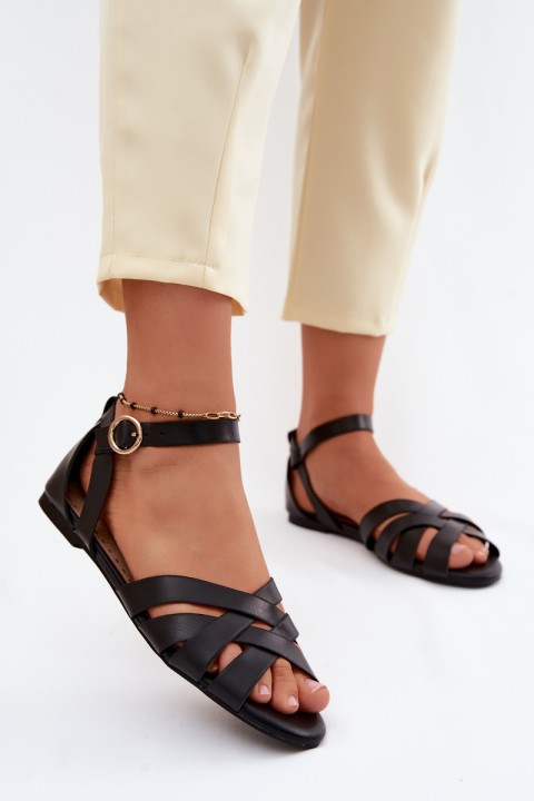 Women's Flat Black Sandals Blinga