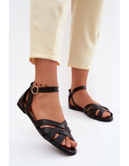 Women's Flat Black Sandals Blinga