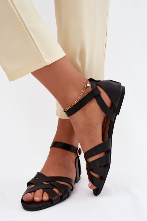Women's Flat Black Sandals Blinga