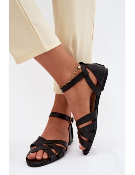 Women's Flat Black Sandals Blinga