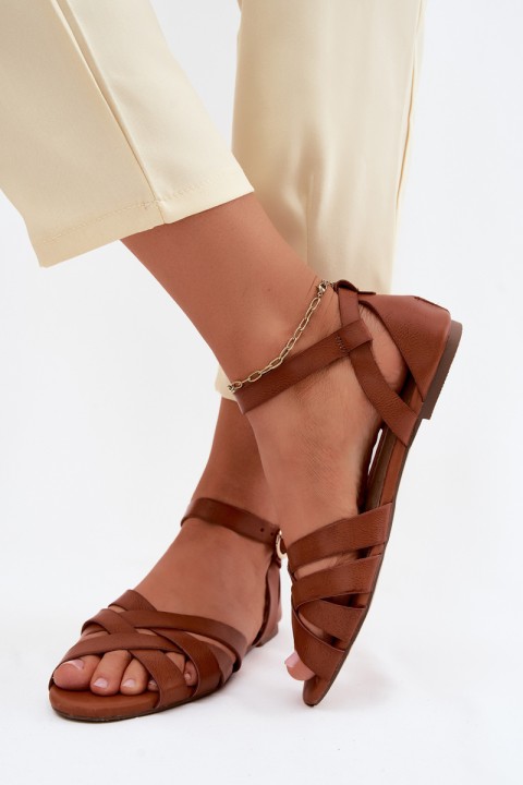 Women's Flat Sandals With Straps Eco Leather Camel Lagos