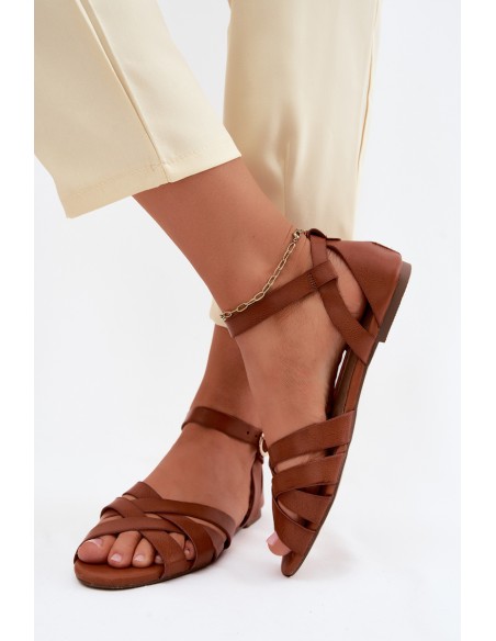 Women's Flat Sandals With Straps Eco Leather Camel Lagos