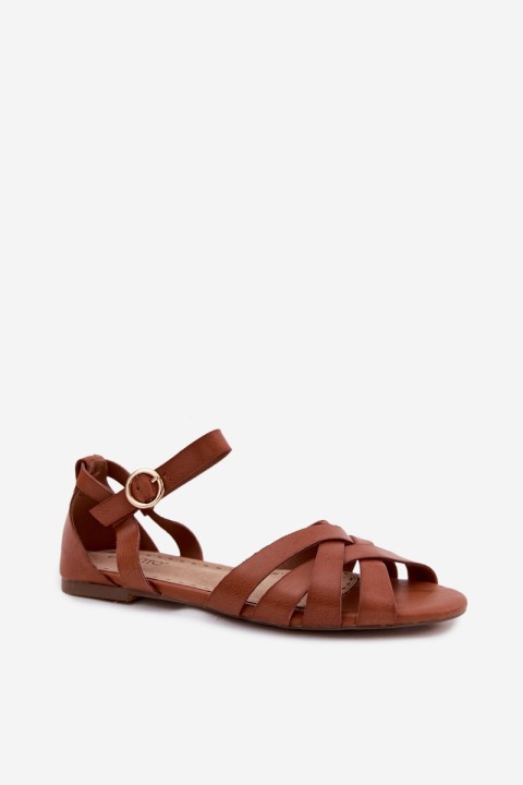 Women's Flat Sandals With Straps Eco Leather Camel Lagos