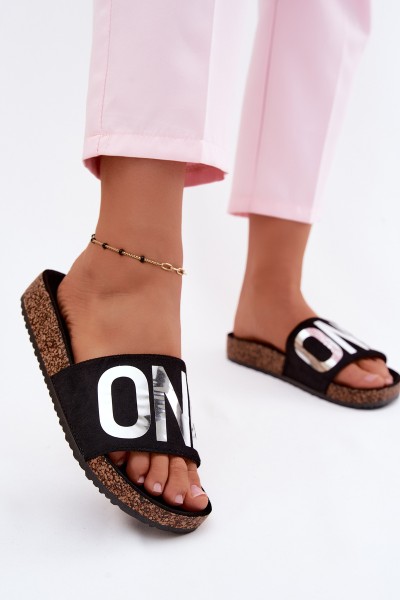 Women's Cork Platform Slides ONE Vinceza 22-2217 Black