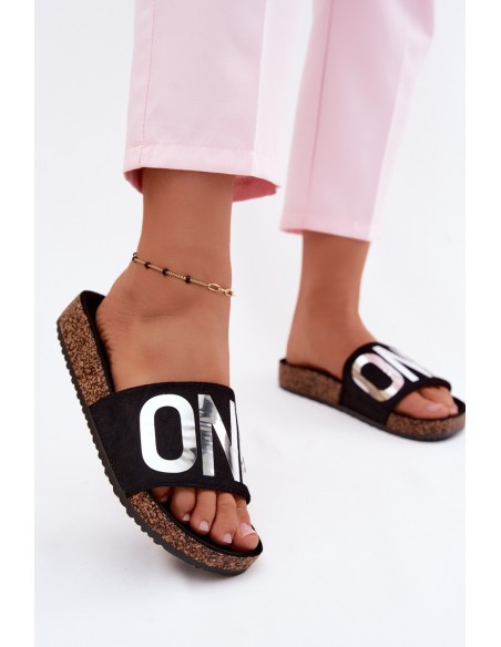Women's Cork Platform Slides ONE Vinceza 22-2217 Black