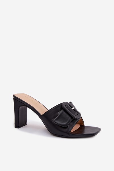 Women's Block Heel Slippers With Ornament Buckle Vinceza 22-20159 Black 2