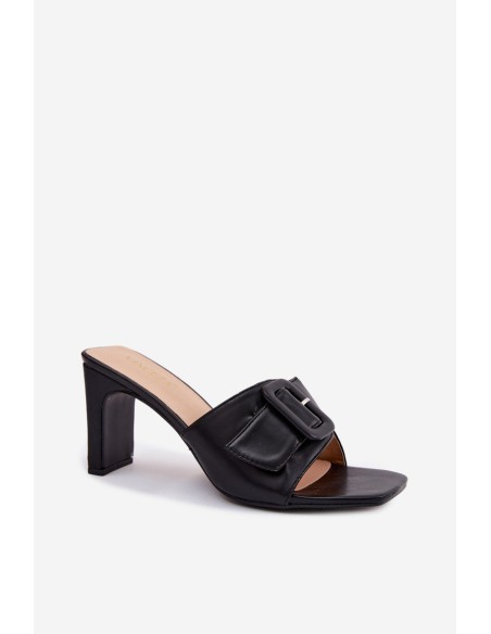 Women's Block Heel Slippers With Ornament Buckle Vinceza 22-20159 Black