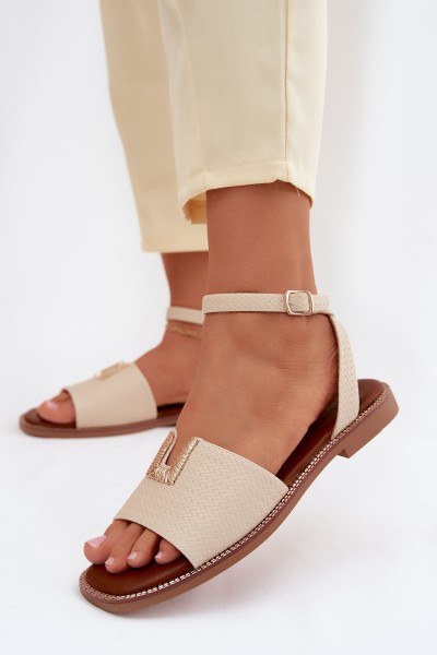 Women's Flat Sandals With Gold Detail Vinceza 73505 Beige