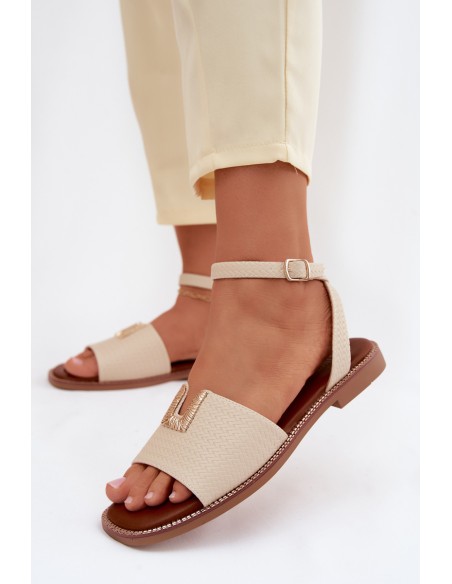 Women's Flat Sandals With Gold Detail Vinceza 73505 Beige