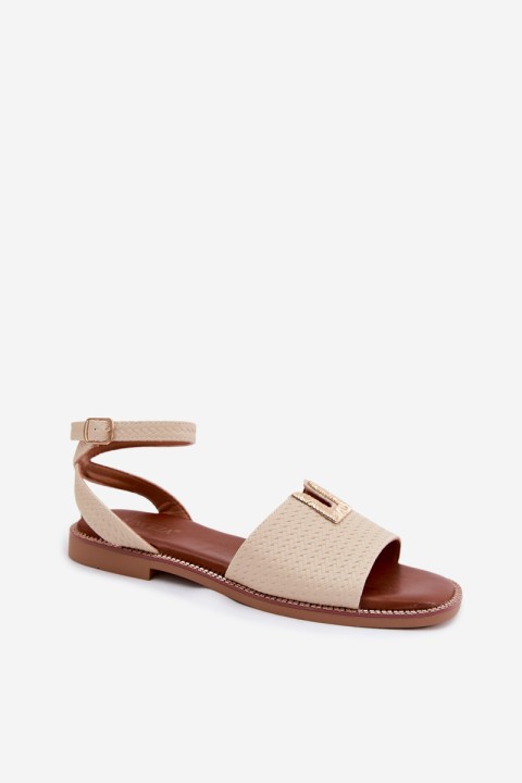 Women's Flat Sandals With Gold Detail Vinceza 73505 Beige