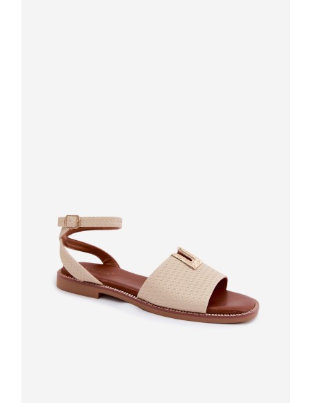 Women's Flat Sandals With Gold Detail Vinceza 73505 Beige