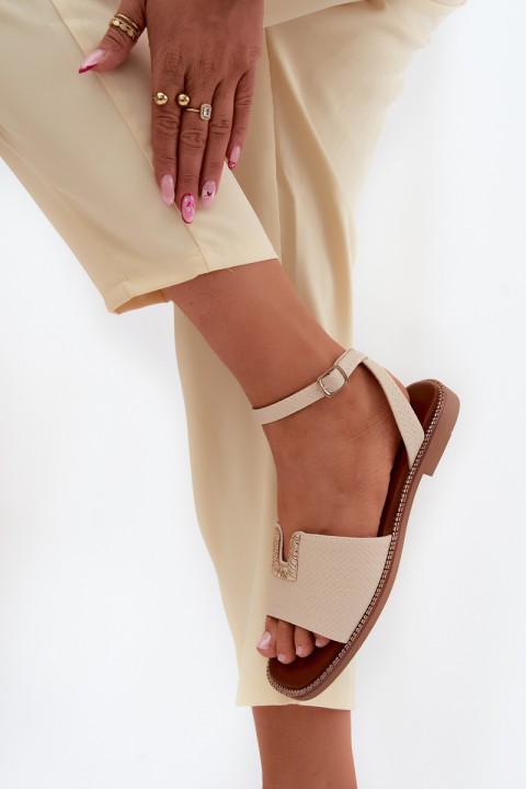 Women's Flat Sandals With Gold Detail Vinceza 73505 Beige