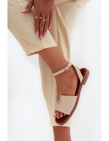Women's Flat Sandals With Gold Detail Vinceza 73505 Beige