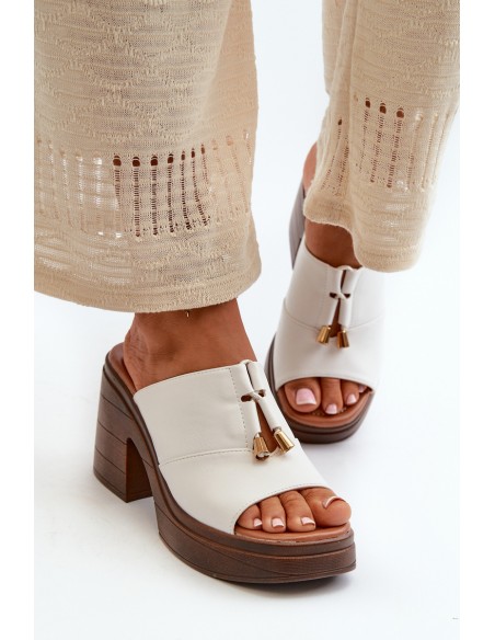 Women's Eco Leather Platform and Block Heel White Sandals Dafira