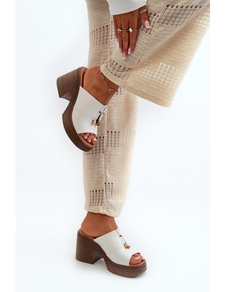Women's Eco Leather Platform and Block Heel White Sandals Dafira