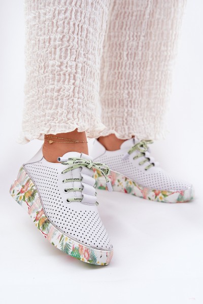 Leather Wedge Shoes With Pattern Artiker 54C1807 White-Green