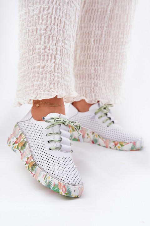 Leather Wedge Shoes With Pattern Artiker 54C1807 White-Green