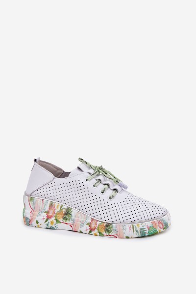 Leather Wedge Shoes With Pattern Artiker 54C1807 White-Green 2
