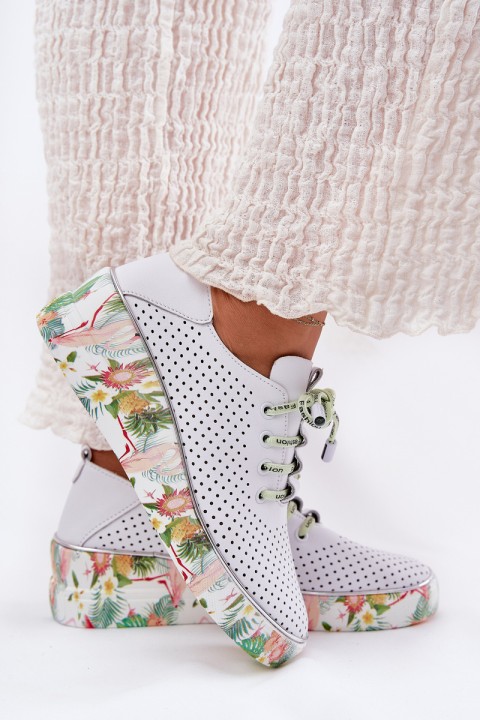 Leather Wedge Shoes With Pattern Artiker 54C1807 White-Green
