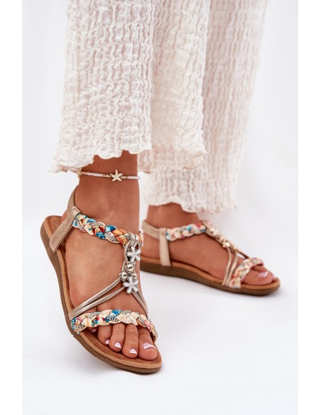 Ladies Flat Sandals With Woven Straps And Charms Artiker 54C1323 Gold