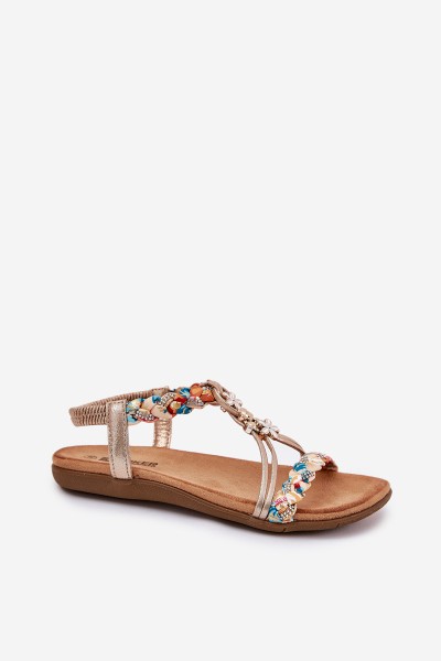 Ladies Flat Sandals With Woven Straps And Charms Artiker 54C1323 Gold 2