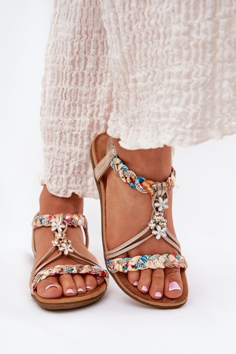 Ladies Flat Sandals With Woven Straps And Charms Artiker 54C1323 Gold