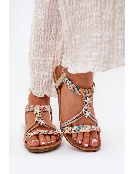 Ladies Flat Sandals With Woven Straps And Charms Artiker 54C1323 Gold