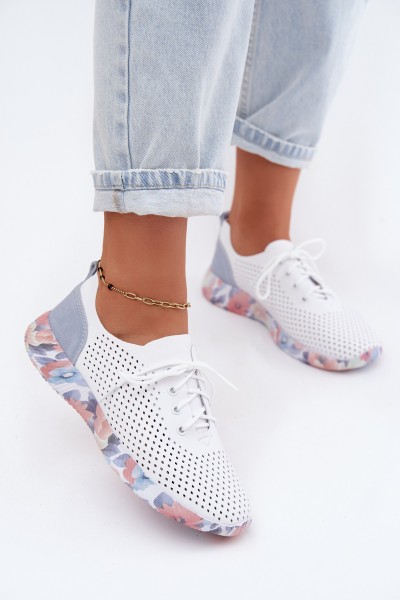 Leather Women's Lace-up Platform Shoes Artiker 58C0586 White-Blue