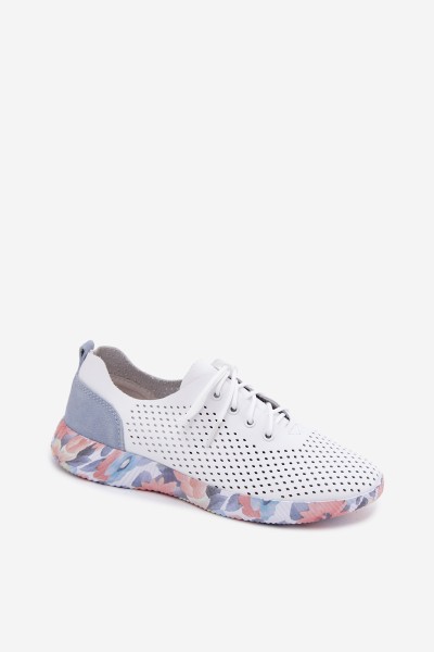 Leather Women's Lace-up Platform Shoes Artiker 58C0586 White-Blue 2