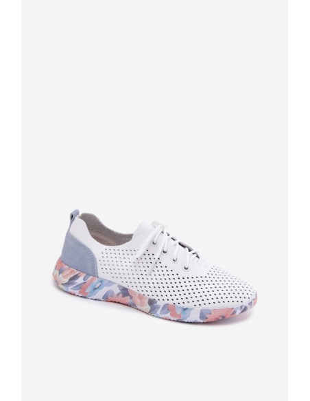 Leather Women's Lace-up Platform Shoes Artiker 58C0586 White-Blue