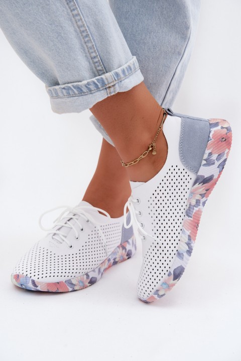 Leather Women's Lace-up Platform Shoes Artiker 58C0586 White-Blue