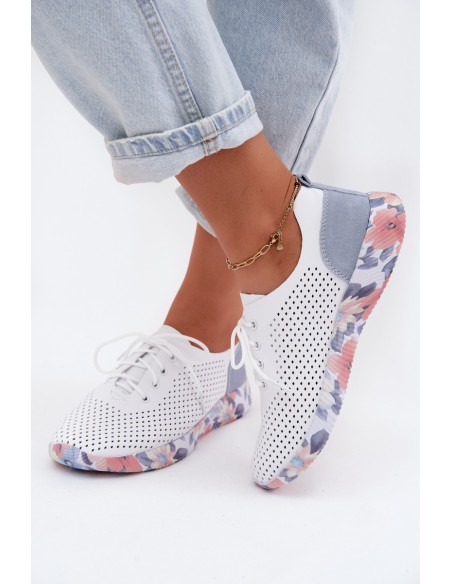Leather Women's Lace-up Platform Shoes Artiker 58C0586 White-Blue