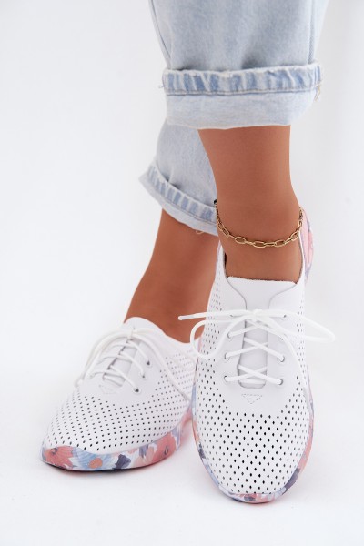 Leather Women's Lace-Up Platform Shoes Artiker 58C0587 White-Pink