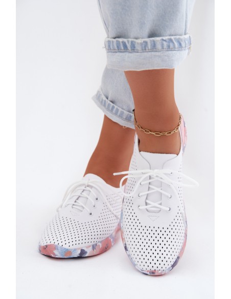 Leather Women's Lace-Up Platform Shoes Artiker 58C0587 White-Pink