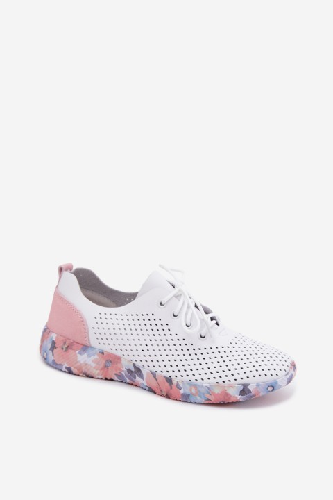 Leather Women's Lace-Up Platform Shoes Artiker 58C0587 White-Pink